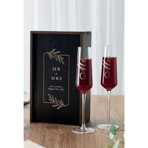 AW BRIDAL Mr. & Mrs. Champagne Flutes In Wooden Gift Box